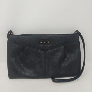 Black Faux Leather Pleated Clutch Evening Bag Detachable Crossbody Strap Handbag